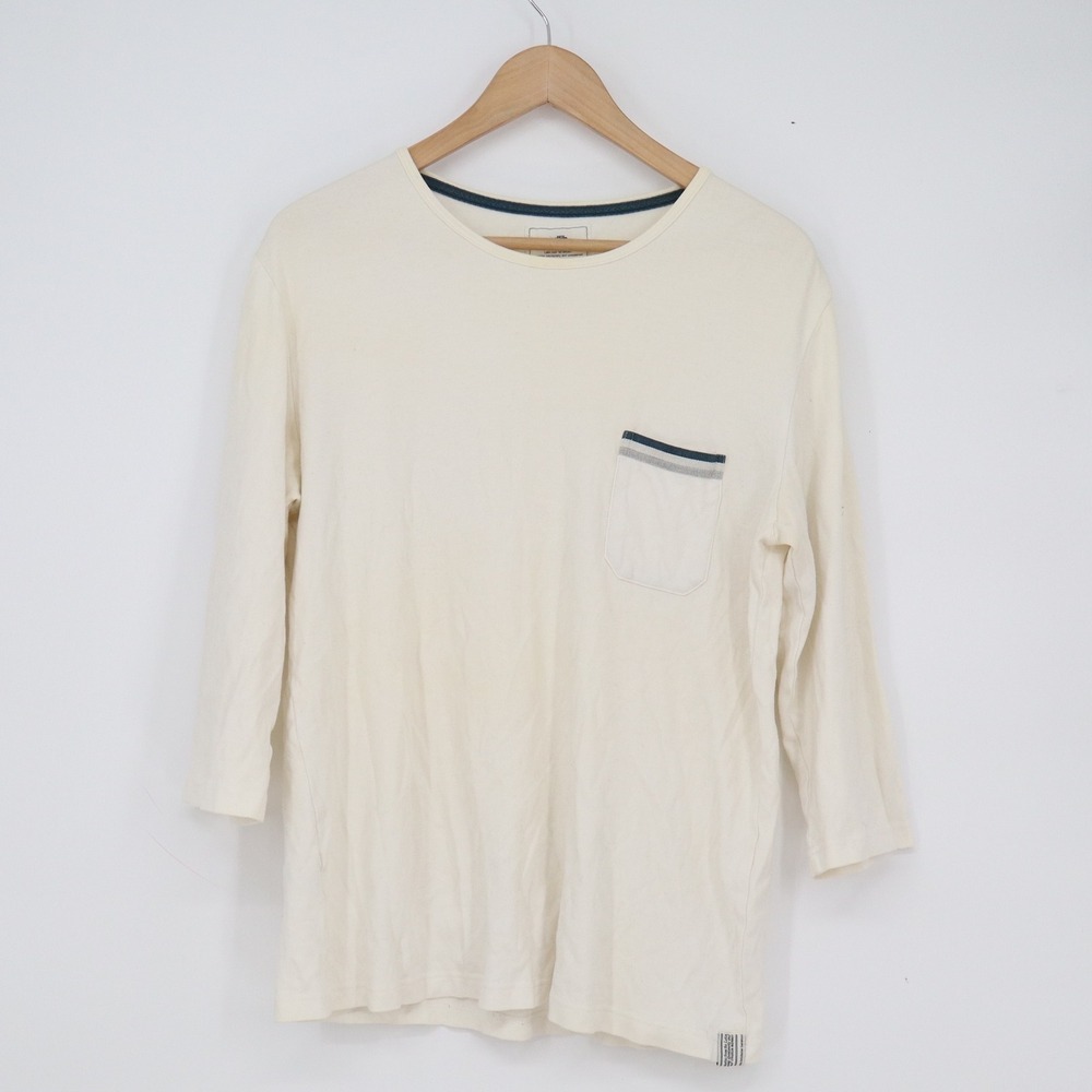 Adlib Mens Cream Cotton Long Sleeve Pocket T-Shirt Size Large Off White
